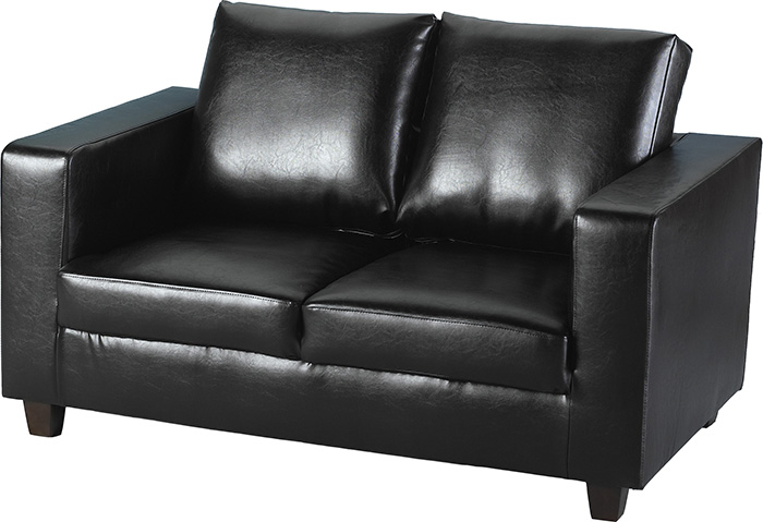 Tempo Two Seater Sofa-in-a-Box In Black Faux Leather - Click Image to Close